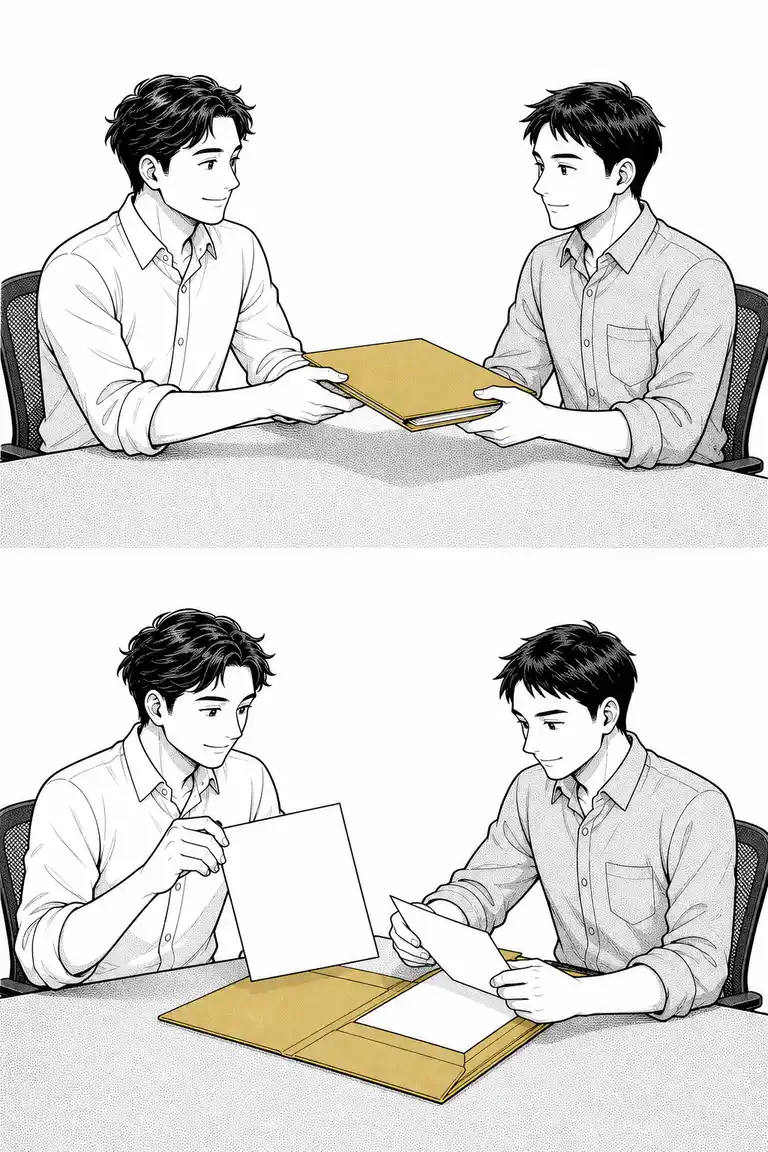 Una carpeta pasa completa a quien siempre resuelve y después permanece entre ambos colegas cuando los dos traen una parte.