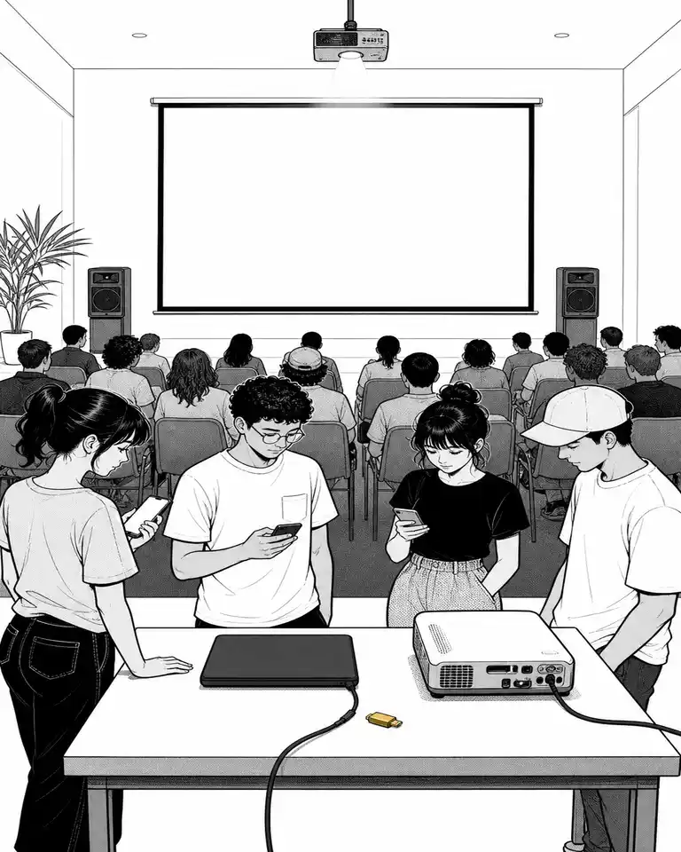 Una proyección aprobada por todo el grupo no puede empezar porque el archivo final depende de una sola cuenta inaccesible.